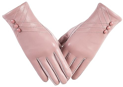 RSHHCXR Winter-Lederhandschuhe für Damen, mit Touchscreen-Text, warmes Kaschmirfutter, winddicht, Wildleder, Fahrhandschuhe, Pink, Small / Medium