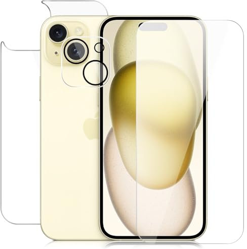 Aiyola 3 in 1 Displayschutz für iPhone 15, Front und Back gehärtetes Glas Displayschutz, Kamera Objektiv Schutz Ultra Thin Bubble Free (6.1 Zoll)