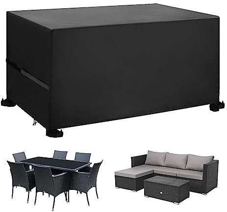 Callni Abdeckung Gartenmöbel Winterfest,Wasserdicht Abdeckplane 420D Oxford Gewebe mit Windfest Klipse, Winterfest Anti-UV Gartentische Schutzhülle für Balkonmöbel Möbelsets Lounge 185x90x74CM