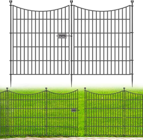 CLEASO 10 Panels with Lock 32 in(H) X 23.6ft(L) No Dig Decorative Outdoor Garden Fence for Yard, Animal Barrier Fencing Rustproof Metal Wire Panel Border for Dog, Rabbits, and Patio Stakes Defense