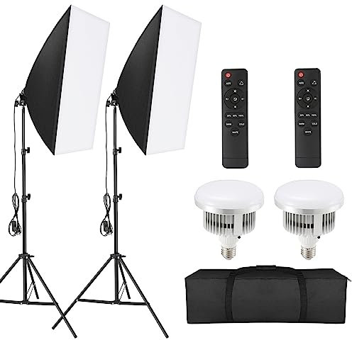 Tiandirenhe Softbox LED Kit, con 85 W 2800 K-5700 K luce LED a temperatura bicolore, Softbox 50 x 70 cm, telecomando, kit di illuminazione per apparecchiature di studio fotografico (2 pezzi set)