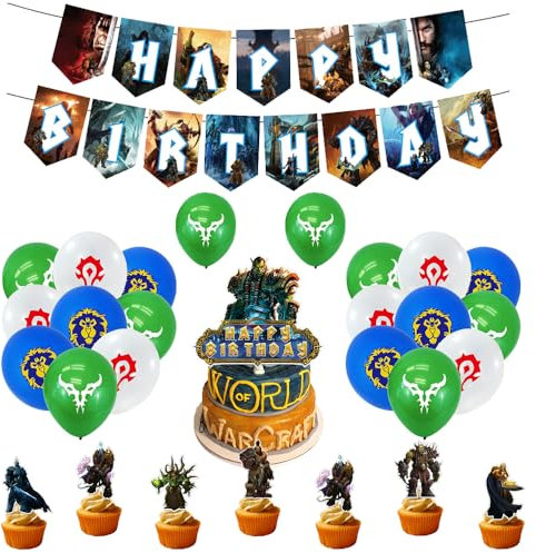 World Of Warcraft Videospiel Geburtstag Deko Set - Luftballons, Girlande, Kuchen Deko für Kindergeburtstag