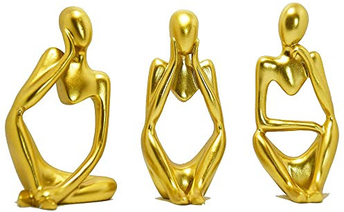3PCS Denker Skulptur Deko Modern Wohnzimmer, Skulpture Dekoration Wohnzimmer, Statue bücherregal Deko für Regal, Tisch Deko Büro Dekoration Wohnung Modern Sculpture, Figuren Deko Industrial (Gold)