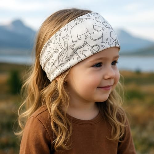 Wollhuhn ÖKO MINI Kinder Breites Elastisches Stirnband/Haarband Deutsche Herstellung Bequem Baumwolle (KU 48-52) (Lustige Tiere)