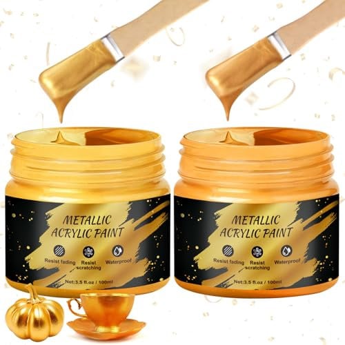 WEILAOK Pintura Dorada, Pintura Acrílica Dorada Metálica, Pintura Acrílica Dorada, Pintura Dorada para Metal, Pintura Acrilica Manualidades para Textiles, Madera, Lienzo, Manualidades y Lápida,100ml*2
