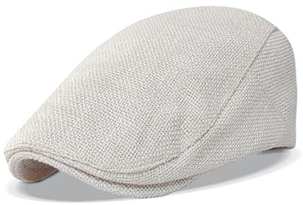 HIQIU Schiebermütze Herren aus Leinen Mit Futter - Gatsby Flatcap Herren Schirmmütze Efeu Hut Newsboy Cap (DE/NL/SE/PL, Alphanumerisch, Einheitsgröße, M, Beige)