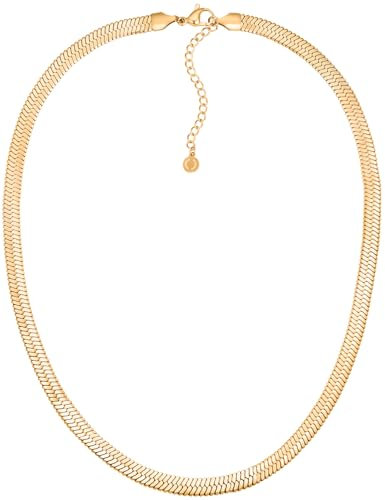 day.berlin Damen Schlangenkette 6mm breit in Gold 18k vergoldet, stabile Schlangen Halskette 45+5cm variable Länge, 316L Edelstahl Kette, nickelfrei und wasserfest
