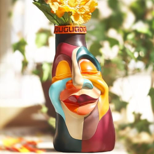 AmiCera Eclectic Face Vasen für Blumen, Abstrakte Kopf Blumenvase für Dekor, Einzigartige Bunte Dekorative Vase Körper, Niedlich Funky Geschenk Ästhetik für Urlaub Wohnzimmer