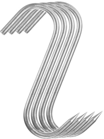 sourcing map 4 ganchos de carne de acero inoxidable de 12 mm, gancho de carnicero para procesamiento de carne, ganchos para ahumar, asar a la parrilla, carne de res, costilla, barbacoa