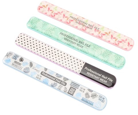 Lima de Uñas de Metal, Paquete de 4 Limas de Uñas de Acero Inoxidable, Limas Rectangulares con Antideslizante, Forma a las Uñas fácilmente.