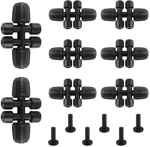 Kalolary 8PCS Raccords d'irrigation goutte à goutte de 5/16'' à 1/4'', pièces d'irrigation goutte à goutte à emboîtement 6 voies, raccords en T à barbs rapides avec 6 bouchons de 1/4''