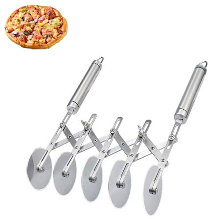 Kaizuca 5-Wheel Dough Cutter, Adjustable Pizza Cutter with Handles, Stainless Steel Pastry Wheel, Dishwasher Safe Cake Cutter for Pizza, Cakes, Dough