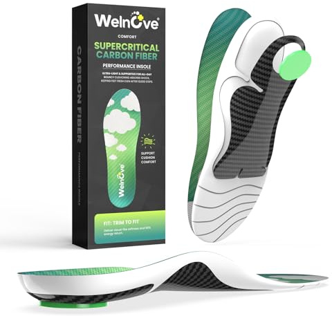Carbon Fiber Insoles Performance Sports Insoles für Laufen, Basketball, Leichtathletik Extra Shock Absorption Cloud Light Weight Arch Support Orthotic Inserts für Wandern Stiefel oder Schuhe - L