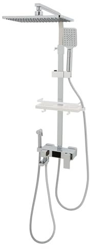 Colonne de douche - Robinet de douche à effet pluie - Avec douchette à main - Robinet de baignoire - Montage mural - 29 x 19 cm - Douche de tête réglable en hauteur - Tuyau de 1,5 m