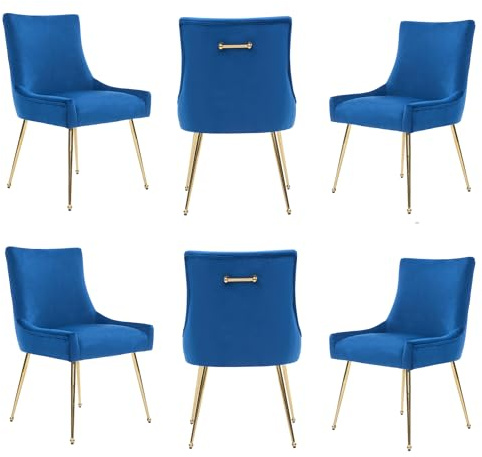 Viviana Velvet Dining Chair – Modern Black Upholstered Accent Chair with Gold Legs, Ring Handle, Armless Design & High-Density Foam for Elegant Home Interiors Dining Room Living Room Restaurants