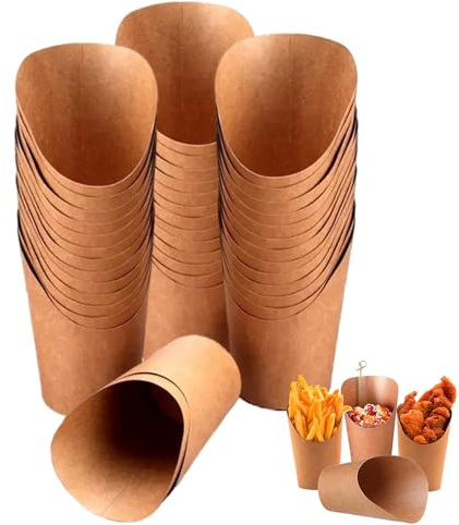 50 Pcs French Fries, Charcuterie Cups, French Fries Holder, Desert Cups, Snacks Krafts Paper Cups for Charcuterie Snack Waffle Popcorn Sandwich Dessert Ice Cream