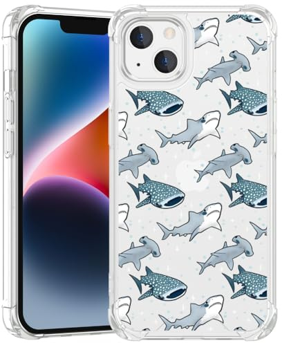 Shark Phone Case Compatible with iPhone 14 Plus (6.7 Inch) - Shockproof Clear Soft TPU Protective Cover with Shark Design for Men, Women, and Girls