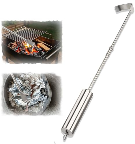Holzkohlerechen, langer Griff, Feuerstelle, Grillschürhaken, Edelstahl-Asche-Werkzeugzubehör für Haushalt, Camping, Kicthen, Holzkohle-Kugelgrill & Pizzaofen