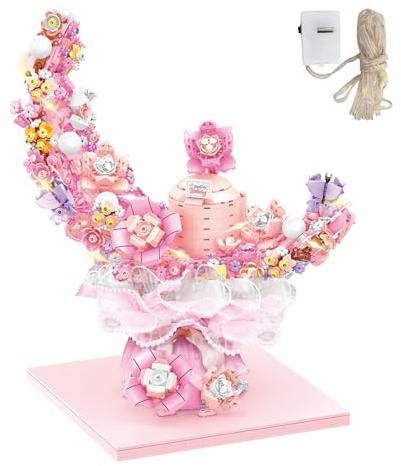 Aartner jigsaw 3D puzzles for adults- Cake Flowers Moon Building Sets for Adults, 1516PCS Artificial Flower Building Blocks, Hidden Box with Ambient Lights, Valentine's Day Gifts