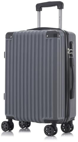 YONSLY Trolley Reisekoffer Suitcase, Rollkoffer Handgepäck, Kabinenkoffer Hartschalenreisekoffer mit 4 Rollen 360°, Zahlenschloss, Weicher Gummigriff (M, Grau)
