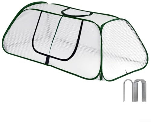 GLFLOW Gartenbeet-Abdeckung Pflanzenschutz-Gewächshaus mit hochrollbarer Reißverschluss-Tür, PE-Material, Frostschutz 115x50x45cm Weiß, inklusive 6 Erdnägeln