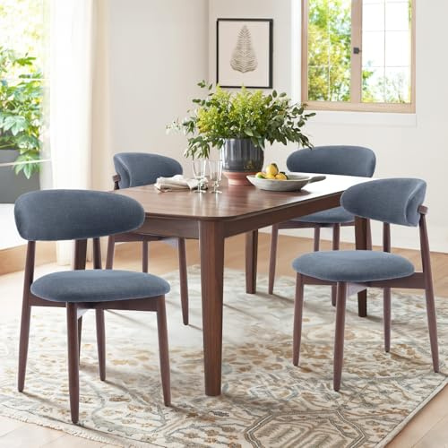 COLAMY Küchenstuhl Esszimmerstühle 4er Set, Moderne Polsterstuhl Essstühle mit Fester Rückenlehne, Stoff Esszimmerstühl mit Holzbein für Esszimmer, Küche, Restaurant, Blau