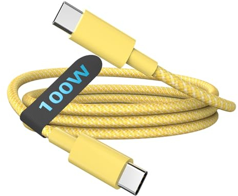 Câble USB C vers USB C, 1 m, 100 W, chargeur en nylon tressé pour iPhone 16/16 Plus/16 Pro Max/15/15 Plus/15 Pro Max, MacBook Pro, iPad Pro Air, Samsung S24/S24 Ultra/S23 USBC-jaune
