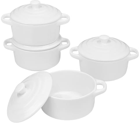Yalong Mini Cocotte Set of 4, 15 OZ Small Casserole Dishes with Lids and Handles, Small Baking Ramekins, Ceramic Mini Dutch Oven for Soufflé, puddings, soups, baked desserts, Oven, Microwave