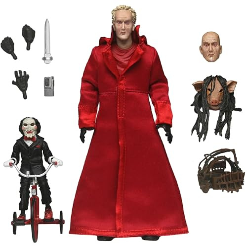 Jiumaocleu Ultimate Jigsaw Killer Actionfigur – Halloween John Kramer Actionfigur Billy die Puppe, 18 cm, PVC-Modell, Erwachsenen-Sammelartikel, Halloween, Weihnachten (rot)