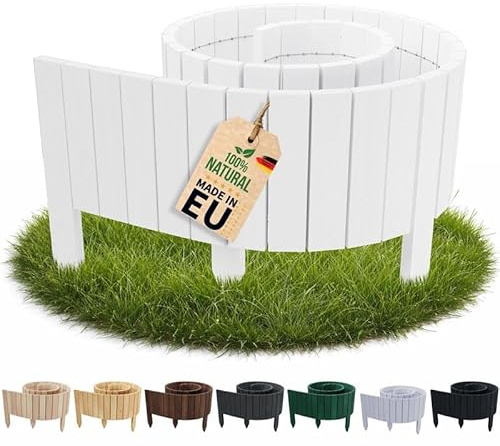 Floranica Rasenkante Flexible Beeteinfassung 30 x 200 cm Weiß Rollborder Holz Beetumrandung Holzzaun Palisade Rollzaun