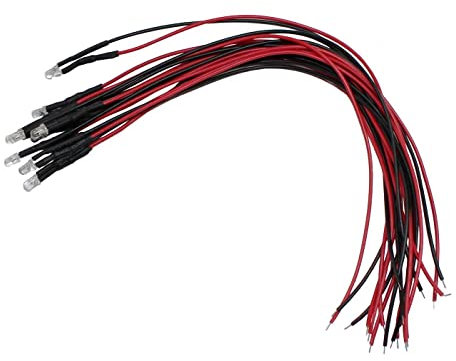 Lumonic 10x Superhelle LEDs mit Vorwiderstand für 5V Anwendungen - High Power LEDs mit Anschlusskabel zum selber Löten DIY in Farbe Kalt-Weiß 6000K - Durchmesser: 3mm