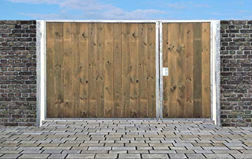 Einfahrtstor Sas Tor Holztor Gartentor Hoftor Verzinkt mit Pfosten & Holzfüllung Senkrecht 2-flügelig 300cm x 180cm