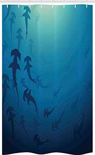 ABAKUHAUS Navy blau Schmaler Duschvorhang, Hammerhai, Badezimmer Deko Set aus Stoff mit Haken, 120 x 180 cm, Navy blau