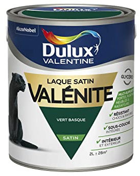 Dulux Valentine Peinture Laque Valénite Glycéro Multisupport Intérieur-Extérieur – Grande Résistance pour Boiseries et Ferronneries - Aspect Satin Vert Basque 2L