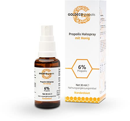GOLDECO Propolis Halsspray 6% - 30ml Propolis Spray, Halsspray mit Sprühkopf, 100% natürlich direkt vom Imker, standardisierte Qualität, fairer Handel