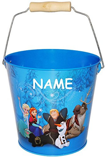 Metalleimer für Kinder/Deko Eimer - Frozen - die Eiskönigin - incl. Name - blau - 2 Liter - großer Metall Sandeimer/Kindereimer Garteneimer/Übertopf..