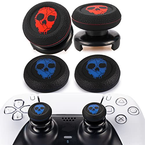 Playrealm FPS Thumbstick Extender & Printing Rubber Silicone Grip Cover 4 Sets for PS5 Dualsenese & PS4 Controller (Ghost Red+Blue)