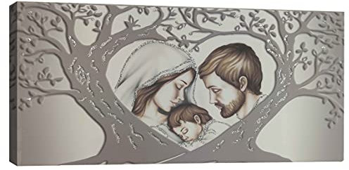oggettando QUADRO albero della vita sacra famiglia Arredo soggiorno salotto camera da letto cucina ufficio bar ristorante Regalo utili, originali ed economici (Silver, 100x50cm)
