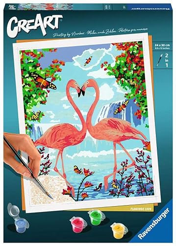 Ravensburger – CreArt Grand Format 24x30 cm – Flamants Roses Amoureux – Loisir créatif – Peinture par numéros – Adulte – Activité détente & créative – Dès 12 Ans – 28991 – Version française