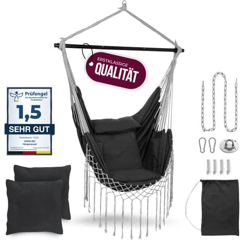 HEIMLING® Hängesessel Indoor & Outdoor XXL [All Inclusive Paket mit Aufhängung + 3 Kissen] Hängesessel Kinder & Erwachsene bis 150 kg | Hängematte Indoor Wohn- Schlafzimmer, Garten Balkon Terrasse