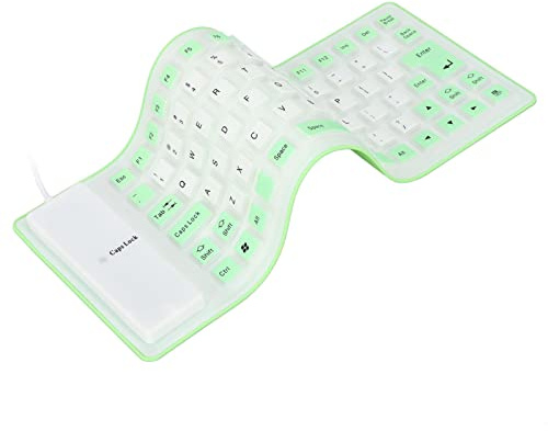 ASHATA wasserdichte Faltbare Silikontastatur, Flexible USB Tastatur 85 Tasten, Leicht & Tragbar, Weich und Angenehm zu Bedienen, Für PC Laptops (Grün)