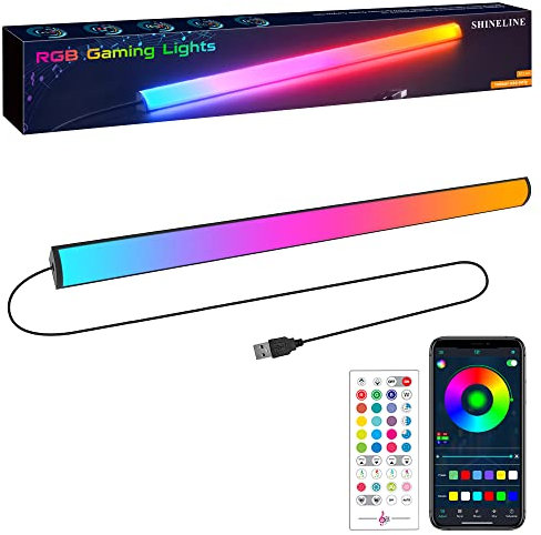 SHINELINE RGB Gaming Lights, Barra de Luz LED con Mando a Distancia y Control APP Cambio de Color Brillo Ajustable y Velocidad bajo el Monitor, USB Barra de luces LED para PC, Gaming