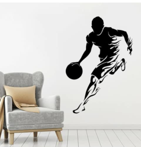 Basketball Sport Wall Decal Basketball Player Sports Game Fire Vinyl Wall Sticker for Boys Bedroom Decoration Accessories42x29cm
