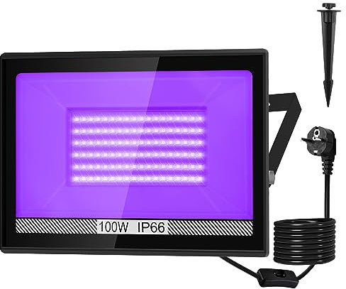 100W Black Light, NATPOW UV Lights LED Ultraviolet Flood Lights Outdoor 395nm IP66 Waterproof Stage Light Decoration Lighting for Fluorescent Party,Disco,Halloween,Bar,Christmas,Aquarium(1 Pack)