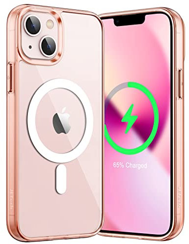 JETech Magnetisch Hülle für iPhone 13 Mini 5,4 Zoll Kompatibel mit MagSafe Kabellosem Laden, Stoßfest Handyhülle, Schutzhülle Kratzfeste Transparent Rückseite (Roségold)
