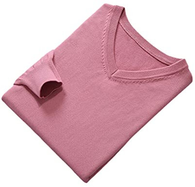 Vogrtcc Pull à col en V pour homme - Manches longues - Couleur unie, rose, M