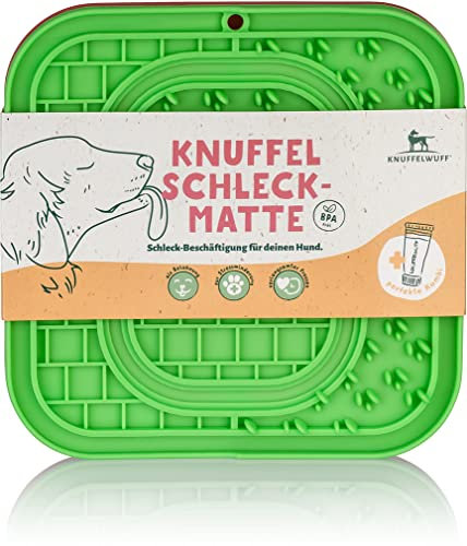 Knuffelwuff Schleckmatte Doppelpack mit Saugnapf - Anti Rutsch Leckmatte Hund aus Silikon - BPA-frei - 2 Stück - Leicht zu reinigen und Spülmaschinenfest - Slow Feeder für Hundeleckerli Snack