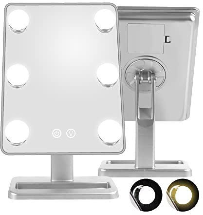EUROSAKURA Spiegel mit Beleuchtung, Schminkspiegel mit 6 LED-Glühbirnen, Tragbarer Hollywood Spiegel mit Touch Beleuchtung, 2 Beleuchtungsmodi, Drehbar Kosmetikspiegel für Home Beauty
