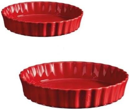 Emile Henry - Lot DE 2 Plats A Tarte TOURTIERES Haute 28 CM ET 24 CM Rouge Grand CRU