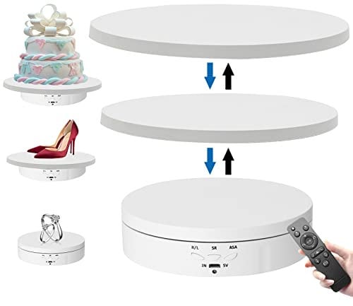 Btstil 3 in 1 Drehteller Elektrisch, 360 Grad Elektrisch Drehbar Display Ständer mit Fernbedienung für Fotografie, Produktanzeige, Schmuck, Uhr, 3D-Modelle, Sammlerstücke (Weiß)